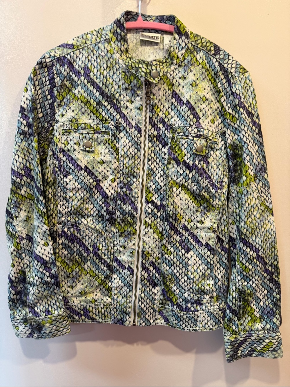 Chico's Multicolor Knit Cardigan in Blue, Green & White
